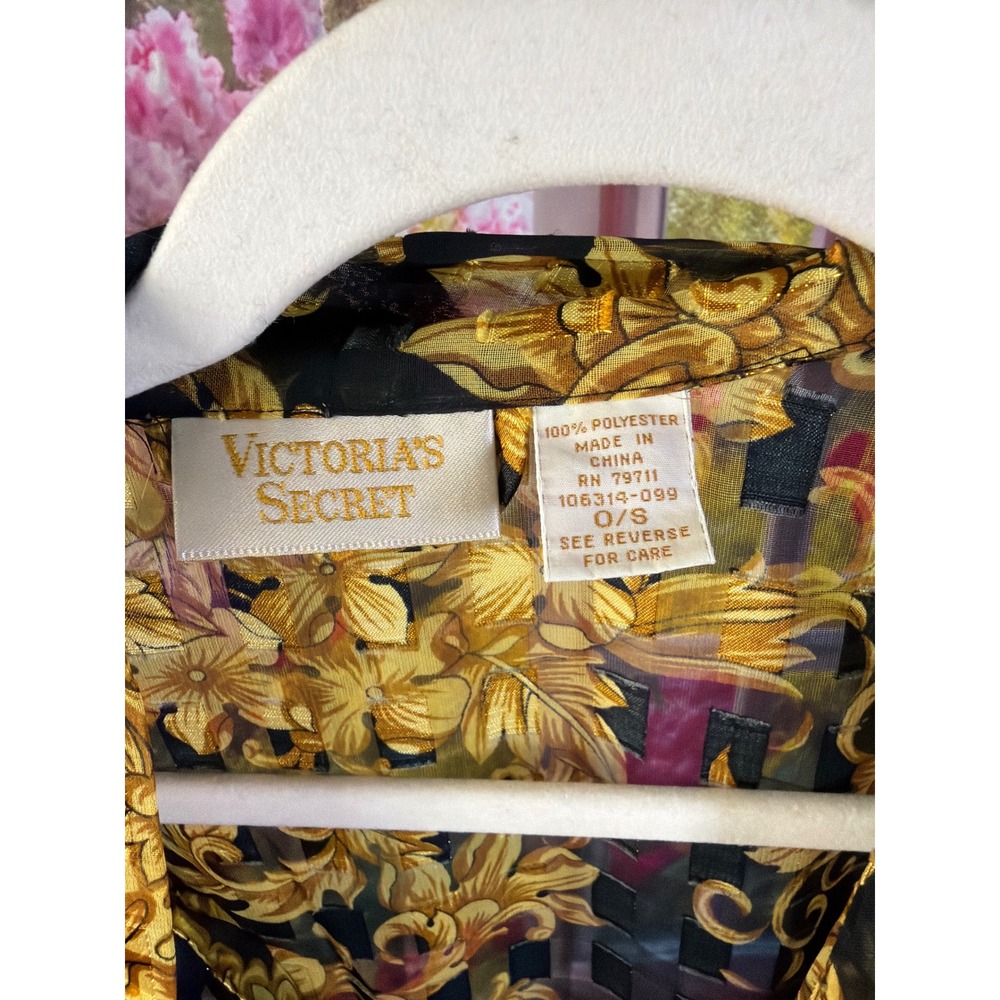 Victoria's Secret Baroque Mesh Robe Slip Set | Gold Black | Vintage Lingerie - Picture 2 of 7
